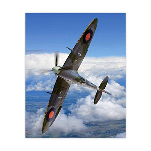 Supermarine Spitfire MK IX -British Fighter Jet Poster Print -8x10 inch  Military Aircraft Wall Decor Image-Ready to Frame. Home-Office-Military School Decor. Perfect Sign for Game Room-Garage-Cave Decor