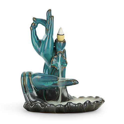 ComSaf Backflow Incense Burner  Ceramic Waterfall Incense Holder  Handmade Porcelain Censer Incense Cones Holder  Aromatherapy Ornament Gift for Home Decor Yoga Spa Meditation  Blue