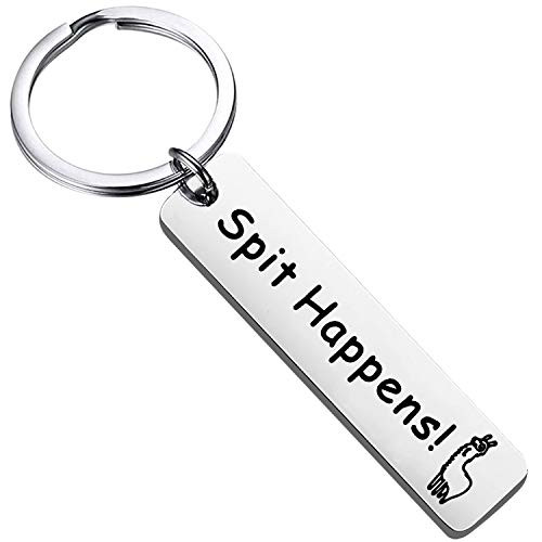 BEKECH Spit Happens Alpaca Keychain Funny Llama Jewelry Alpaca Themed Stainless Steel Keychain Cute Llama Gifts Mama Llama Gift for Alpaca Lovers Animal Jewelry Gift for Friends Silver