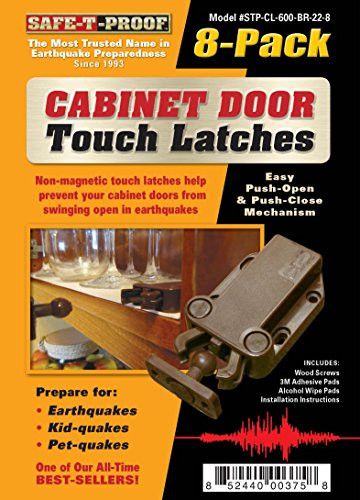 Safe-T-Proof STP-MP-600-BR-2208 Cabinet Door Touch Latches (Pack of 8), Brown