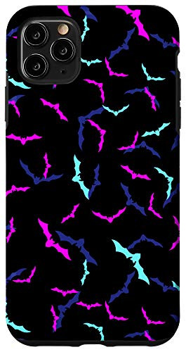 iPhone 11 Pro Max Halloween 80s 90s Magenta  and  Cyan Flying Bats Spooky Pattern Case