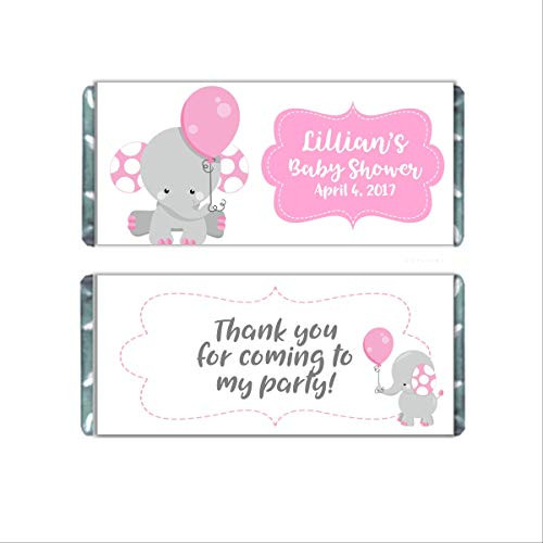 Pink Baby Elephant Personalized Candy Bar Wrappers Chocolate Bar Party Favor  Baby Shower  Kids Birthday  Pack of 20