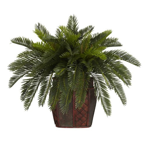 Nearly Natural 6658 Double Cycas with Vase Decorative Silk Plant, Green
