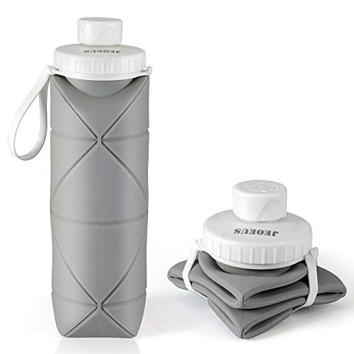 JEOEUS Collapsible Water Bottle Sport Water Bottle?Portable Leak Proof Sports Water Bottle ?Reuseable BPA Free Silicone Foldable Water Bottles for Travel Gym Camping Hiking  20oz