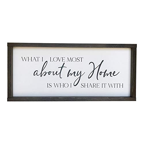 Farmhouse Handmade Sign 25x11 inches What I Love Most About My Home is Who I Share it With