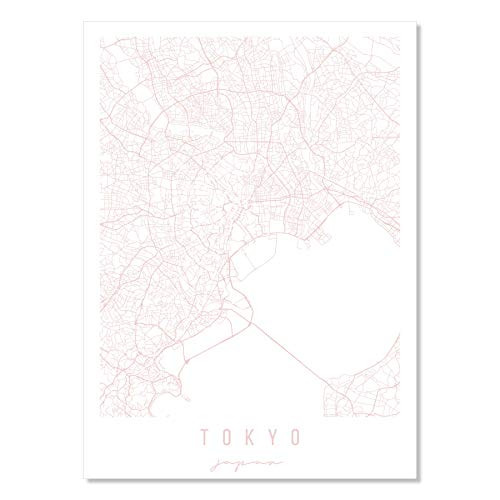 Tokyo Japan Light Pink Minimal Street Map Print  Unframed