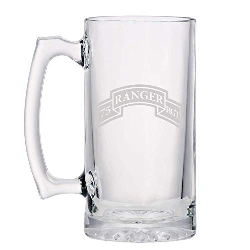 US Army - 75th Ranger Regiment SSI Shoulder Sleeve Patch Etched Stein Glass 16oz. Mug