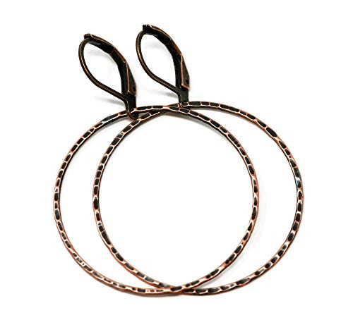 Light Antique Copper Hammered Hoop Leverback Earrings Two Diameters