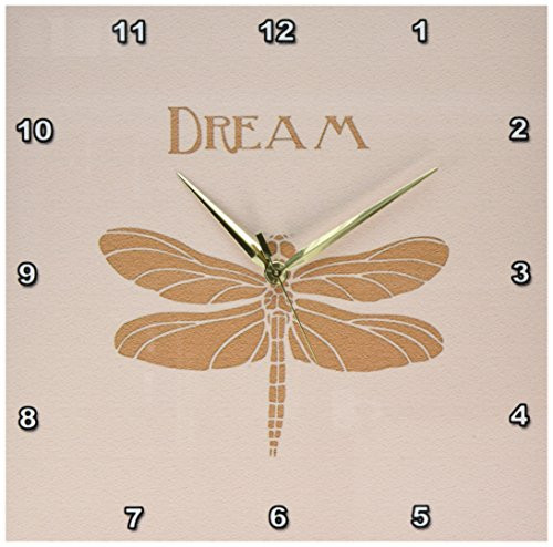 3dRose DPP_202369_2 Gold Dream Dragonfly Wall Clock, 13 by 13"