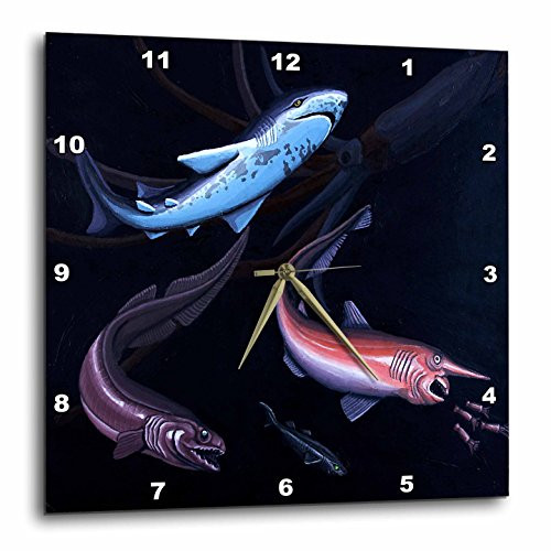 3dRose dpp_3230_2 Deep Water Sharks-Wall Clock, 13 by 13-Inch
