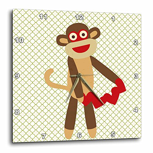 3dRose Cute Sock Monkey with Hearts - Animal Art - Wall Clock, 13 by 13-Inch (DPP_63514_2)