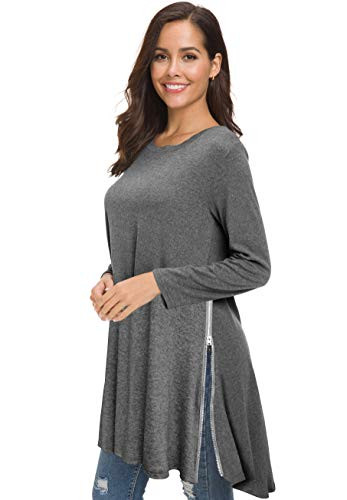 Afibi Tops for Women Long Sleeve Side Split Loose Tunic Tops for Leggings  XXX-Large  Grey