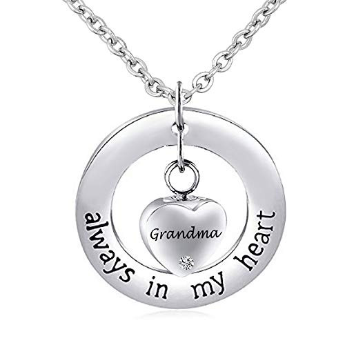 TGLS Grandma Cremation Urn Necklace for Ashes Always in My Heart Memorial Jewelry Keepsake Pendant Stainless Steel