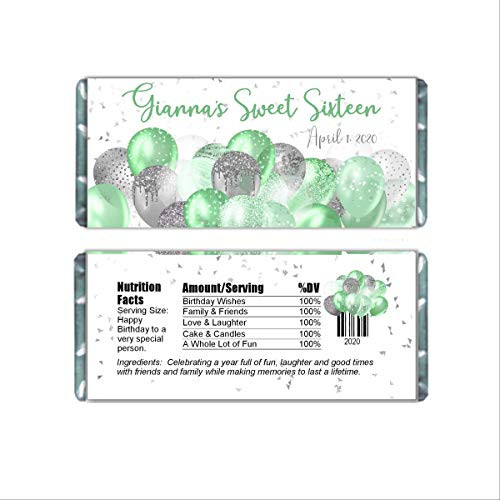 Green Balloons Personalized Candy Bar Wrappers for Chocolate Birthday Party Favors Hershey Bar Labels for Baby Shower Bridal Shower Pack of 20 Green Balloons Personalized Candy Bar Wrappers for Chocolate Birthday Party Favors Hershey Bar Labels for Baby Shower Bridal Shower Pack of 20