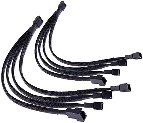 SKINEAT PWM Fan Splitter 4 pin Adapter Cable Sleeved Braided Y Splitter for Desktop Computer CPU Fan Splitter PC 4 Pin Fan Extension Power Cable 1 to 4 Converter 10 inches- 3 Pack