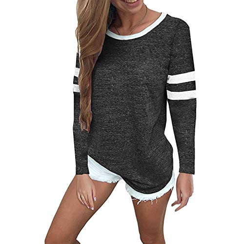 BASVO Davenil Women s Long Sleeve Tops Round Neck Tunic Tops Loose Fitting Irregular Hem Casual Shirts Gray Size M