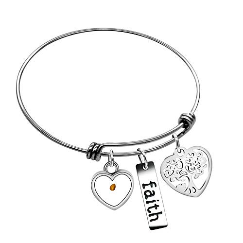 Uloveido Stainless Steel Life Tree Bangle Mustard Seed Heart Pendant Cuff Bracelet Gifts for Her Girlfriend Y639-Heart Uloveido Stainless Steel Life Tree Bangle Mustard Seed Heart Pendant Cuff Bracelet Gifts for Her Girlfriend Y639-Heart