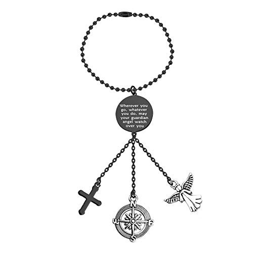 LQRI Guardian Angel Car Charm Guardian Angel Rearview Mirror Gift Wherever You Go May Your Guardian Angel Watch Over You Interior Accessories Car Mirror Charms  Black Wherever You go car Charm