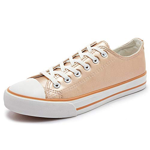 FRACORA Womens Tennis Shoes White Leather Fashion Sneakers Slip on Shoes Casual Walking Shoes Rose Gold.US9