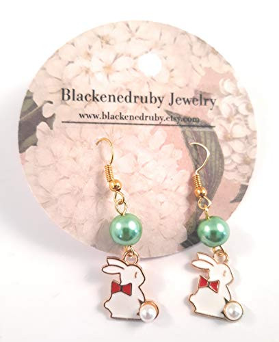 Enamel Easter Bunny Earrings Spring green - nickel free for sensitive ears