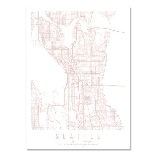 Seattle Washington Light Pink Minimal Street Map Print  Unframed