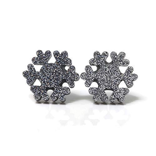 Snowflake Stud Earrings  Metal Free Plastic Post  10mm Silver Glitter