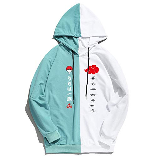 SAFTYBAY Naruto Hoodies Uchiha Akatsuki Itachi Naruto Hooded Sweatshirt Anime Manga Color Block Patchwork Sweatshirts  Mint Green XL