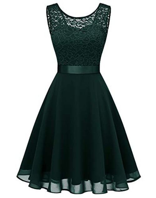 BeryLove Women s Short Floral Lace Bridesmaid Dress A-line Swing Party Dress BLP7005DarkGreen3XL