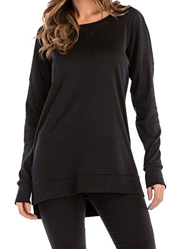 Women s Fall Long Sleeve Side Split Loose Casual Pullover Tunic Minimalism Tops  Black  M