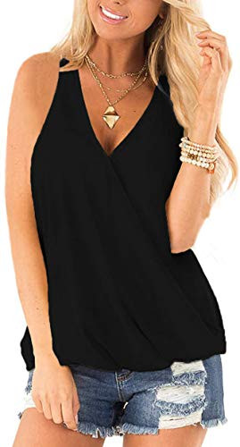 Hount Women s Sleeveless Tank Tops Ruched Summer Tank Tops V Neck Wrap Loose Fit Tank Tops Black XXL