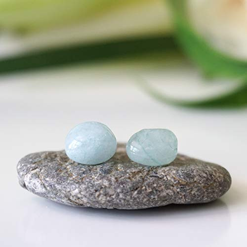 Raw Aqua Blue Aquamarine Earrings - Genuine Gemstone Stud Earrings - 5-10mm Sterling Silver Studs Set - March Birthstone For Women and Girls