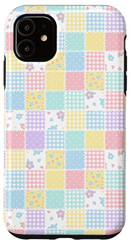 iPhone 11 Pastel Aesthetic Quilt Flowers Gingham Kawaii Cottagecore Case