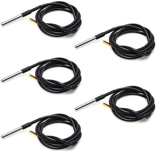 ICQUANZX 5pcs DS18B20 Waterproof Temperature Sensor Digital Thermal Stainless Steel Tube Probe 1 M