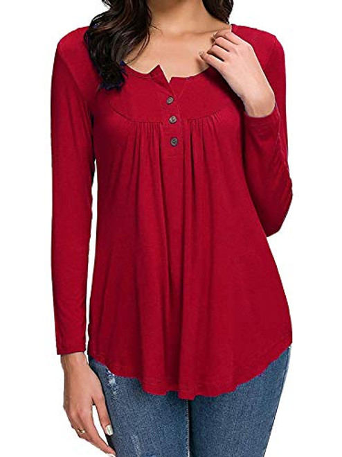 Women s Solid Short Sleeve Button Up Henley V-Neck Loose Fit Pleated Tunic Shirt Blouse Tops Women s Solid Short Sleeve Button Up Henley V-Neck Loose Fit Pleated Tunic Shirt Blouse Tops