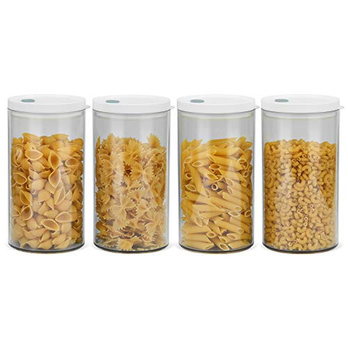 ComSaf Airtight Food Storage Container with Lid 44oz  Set of 4  Round Airtight Canisters  BPA Free Clear Plastic Food Storage Canister  Kitchen Pantry Container for Sugar  Flour and Cereal