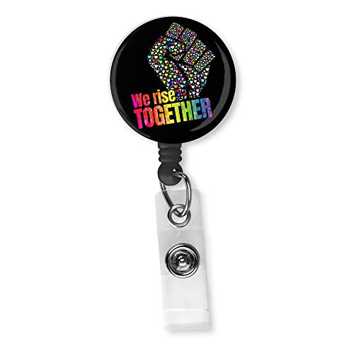 We Rise Together Raised Fist Equality Black Lives Matter LGBT Human Rights Badge Reel ID Holder