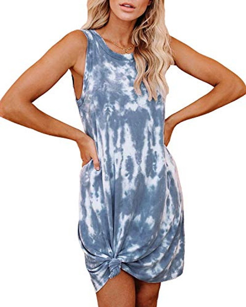 PRETTYGARDEN Womens Casual Tie Dye Short Dress Crew Neck Sleeveless Loose T Shirt Mini Dress Navy PRETTYGARDEN Womens Casual Tie Dye Short Dress Crew Neck Sleeveless Loose T Shirt Mini Dress Navy