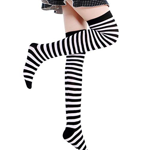 Womens Long Socks Striped Thigh High Socks Cotton Over the Knee Socks Leg Warmers Christmas stockings  Black
