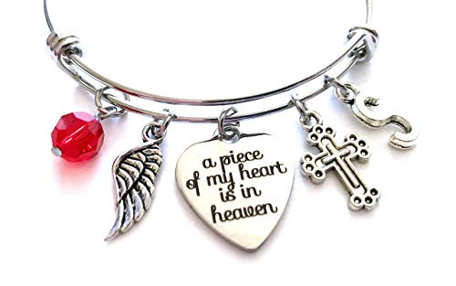 A Piece of My Heart is in Heaven Memorial Charm Bracelet Personalized Expandable Stainless Steel Bangle