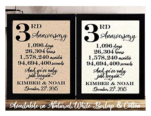 FRAMED 8x10 Personalized 3rd Anniversary  3 years together  3 years of marriage  3rd wedding anniversary for her or him  3rd Anniversary Gifts for couple  3 Year Anniversary  Third Anniversary Gifts