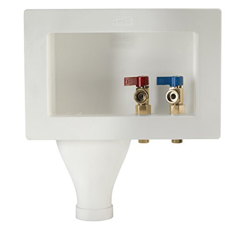 Water-Tite 87367 Left-Hand Wide-Mouth Washing Machine Outlet Box with Brass Quarter-turn Valves Installed, 1/2" Sweat Connection, White