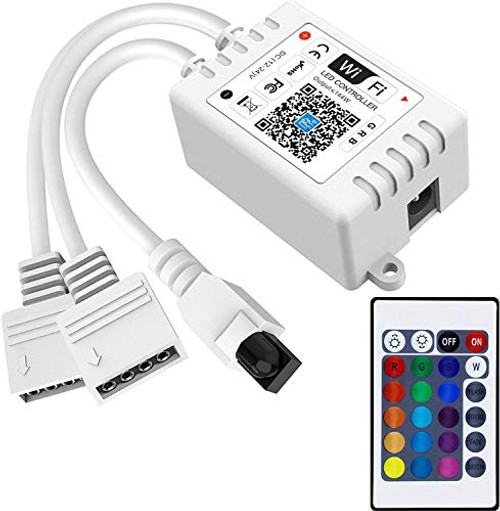 HaoDeng WiFi Wireless LED Smart Controller  Compatible with Alexa and Google Assistant and IFTTT  Working with Android  iOS System and RGB LED Strip Lights  Comes with 24 Keys Remote Control