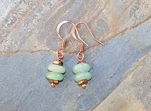 Jade Earrings  Copper Earrings  Light Green Earrings  Natural Stone Earrings  Summer Earrings  Green Earrings  March Earrings  For Her