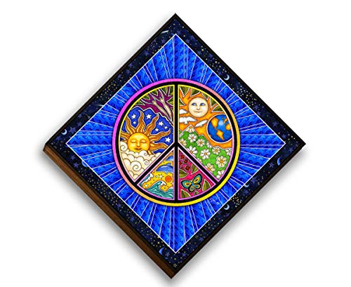 Peace Sign Diamond Shaped Print Mounted by Artist Dan Morris. Arrives ready to hang. Psychedelic Art.