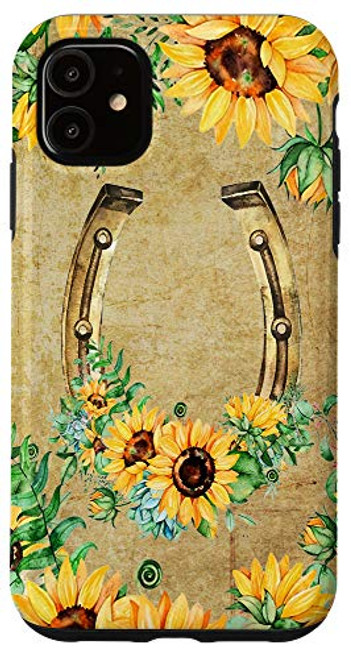 iPhone 11 Horseshoe Sunflower Vintage For Cowgirl Case