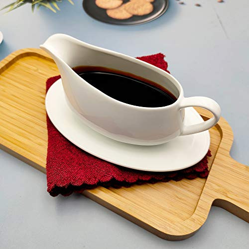 Gravy Boat with Ceramic Tray 1 PC 8 oz Easy Pour White Gravy Boat with Saucer Stand for Salad Dressings Milk Broth Creamer and More Microwave and Dishwasher Safe Gravy Boat with Ceramic Tray 1 PC 8 oz Easy Pour White Gravy Boat with Saucer Stand for Salad Dressings Milk Broth Creamer and More Microwave and Dishwasher Safe