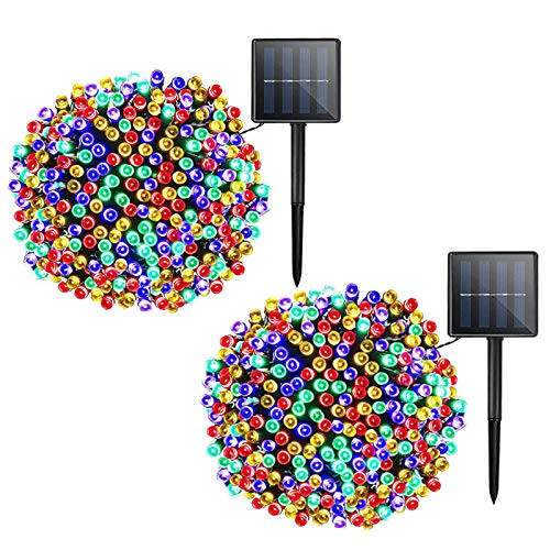 Solar Christmas String Lights Outdoor - 2 Pack 72ft 200 LED 8 Modes Outdoor String Lights  Waterproof Fairy Lights for Garden  Patio  Fence  Holiday  Party  Balcony  Christmas Decorations  Multicolor