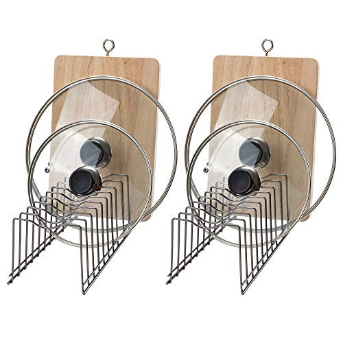 Slideep Pan and Pot Lid Organizer Rack  Kitchen Organizer for Plates  Cutting Boards Bakeware  Cooling  Pots  and  Pans  Serving Trays  Lids Holder Rack Nickel Set of 2