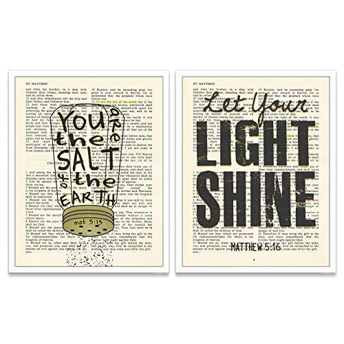 You are the Salt of the Earth and Let Your Light Shine - Christian Art Prints  Set of 2  Matthew 5 13  Matthew 5 16  Unframed  Bible Verse Scripture Wall Decor Poster  8x10 Inches