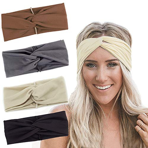 RIOSO Turban Headbands for Women Twisted Boho Headwrap Yoga Workout Sport Thick Head Bands 4 pack